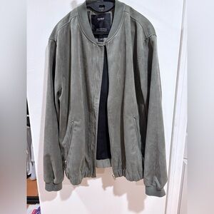 Pull and Bear lightweight suede bomber jacket in olive green